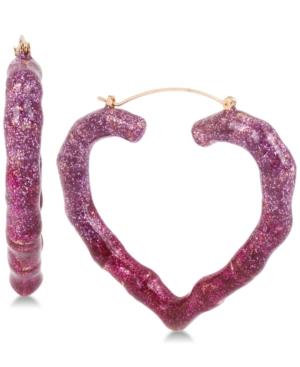 Betsey Johnson Gold-tone Glitter Heart Hoop Earrings