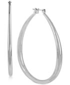 Touch Of Silver Large Flat Hoop Earrings In Silver-plating