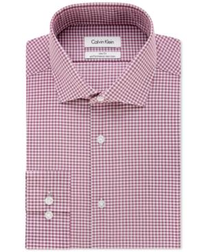 Calvin Klein Men's Steel Slim-fit Non-iron Performance Burgundy Check Dress Shirt