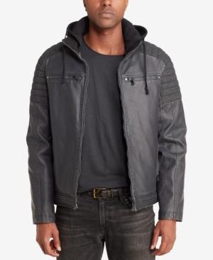 Sean John Men's Faux-leather Hooded Moto Jacket