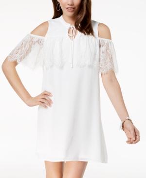 As U Wish Juniors' Lace-trimmed Cold-shoulder Dress