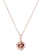 Morganite (1 Ct. T.w.) & Diamond (1/8 Ct. T.w.) Halo Pendant Necklace In 14k Rose Gold