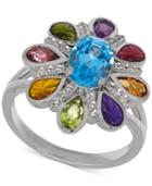 Multi-gemstone Floral Ring (2-1/3 Ct. T.w.) In Sterling Silver