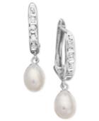 Sterling Silver Earrings, Diamond Accent And Cultured Freshwater Pearl Drop Earrings