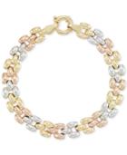 Tri-tone Link Bracelet In 14k Yellow, White And Rose Gold