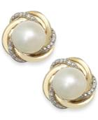 Cultured Freshwater Pearl (7mm) And Diamond Accent Knot Stud Earrings In 14k Gold