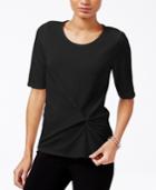 Bar Iii Knot-front Elbow-sleeve Top, Only At Macy's