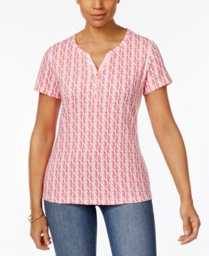 Karen Scott Turtle-print Henley Top, Only At Macy's