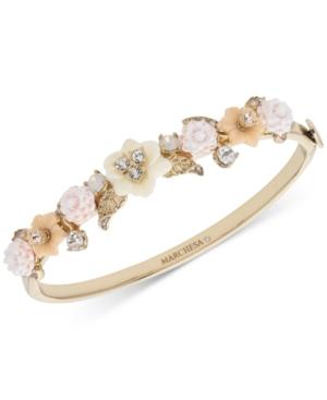 Marchesa Gold-tone Crystal Flower Bangle Bracelet