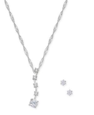 Charter Club Silver-tone Cubic Zirconia Pendant Necklace And Stud Earrings