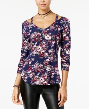 Ultra Flirt Juniors' Printed Cutout-neck Top