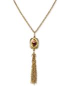 2028 Gold-tone Floral Pendant Tassel Necklace