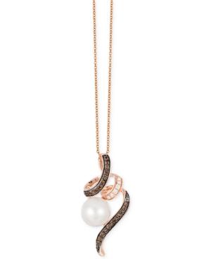 Le Vian Chocolatier Freshwater Pearl (9mm) And Diamond (1/4 Ct. T.w.) Pendant Necklace In 14k Rose Gold