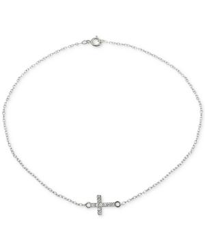 Giani Bernini Cubic Zirconia Cross Ankle Bracelet In Sterling Silver, Created For Macy's