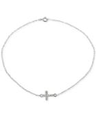 Giani Bernini Cubic Zirconia Cross Ankle Bracelet In Sterling Silver, Created For Macy's