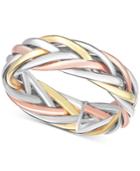 Tricolor Braided Statement Ring In 14k Gold, White Gold & Rose Gold