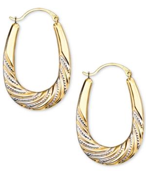 Beaded Oval Hoop Earrings In Rhodium & 14k Gold