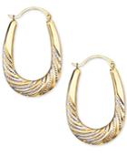 Beaded Oval Hoop Earrings In Rhodium & 14k Gold