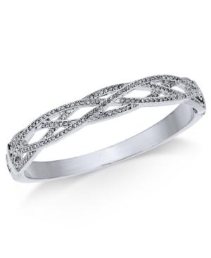 Charter Club Silver-tone Woven Pave Hinged Bangle Bracelet, Created For Macy's