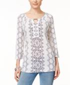 Jm Collection Petite Embroidered Peasant Blouse, Only At Macy's