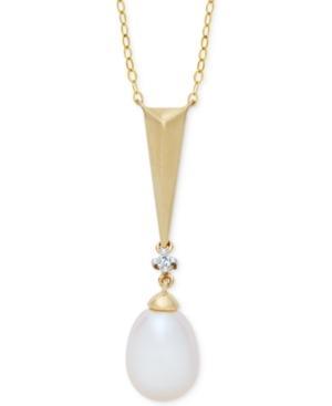 Cultured Freshwater Pearl (8mm) And Diamond Accent Pendant Necklace In 14k Gold