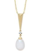 Cultured Freshwater Pearl (8mm) And Diamond Accent Pendant Necklace In 14k Gold