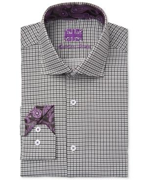 Michelsons Of London Men's Slim-fit Black Grid-print Dress Shirt