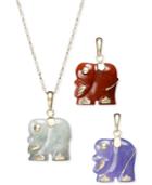 14k Gold Necklace Set, Dyed Jade Elephant Pendant Set