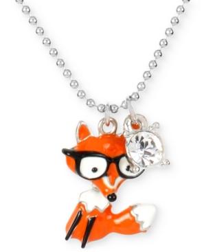 Betsey Johnson Silver-tone Crystal Fox Pendant Necklace