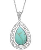 Manufactured Turquoise Teardrop Pendant Necklace In Sterling Silver (4 Ct. T.w.)