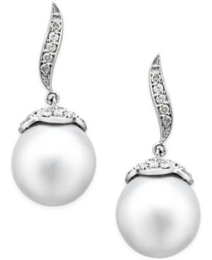 Cultured South Sea Pearl (11mm) And Diamond (3/8 Ct. T.w.) Swirl Drop Earrings In 14k White Gold