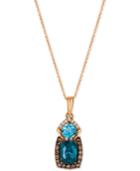 Le Vian Chocolatier Blue Topaz (2 Ct. T.w.) And Diamond (3/8 Ct. T.w.) Pendant Necklace In 14k Rose Gold, Only At Macy's