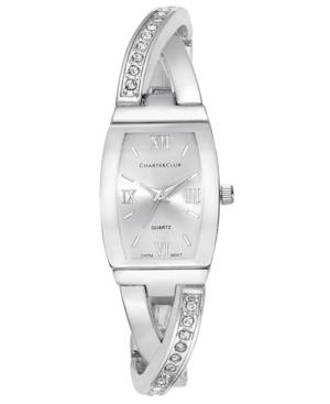 Charter Club Women's Silver-tone Twisted Pave Bangle Bracelet Watch 20mm, Only At Macy's