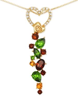 Sis By Simone I Smith Pave Heart And Multi-color Crystal Drop Necklace In 18k Gold Over Sterling Silver