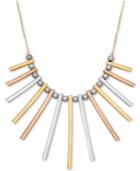 Tricolor Bar And Bead 17 Statement Necklace In 14k Gold, White Gold & Rose Gold