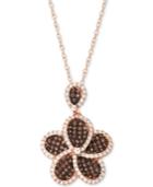 Cubic Zirconia Flower 18 Pendant Necklace In 14k Rose Gold-plated Sterling Silver