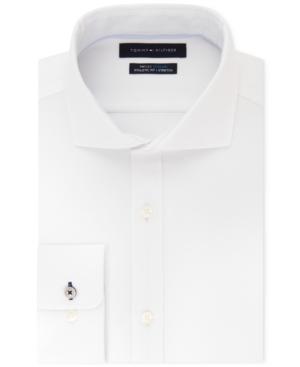 Tommy Hilfiger Men's Fitted Th Flex Cooling Stretch Performance White Spread Collar Dress Shirt