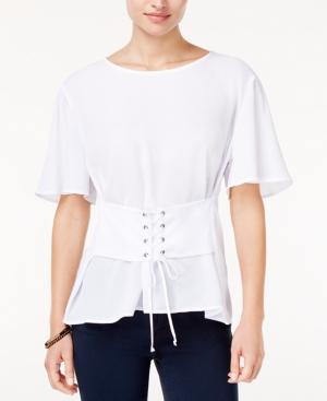Lily Black Juniors' Flutter-sleeve Lace-up Top, Created For Macy's