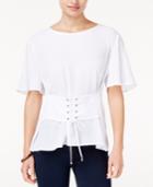 Lily Black Juniors' Flutter-sleeve Lace-up Top, Created For Macy's