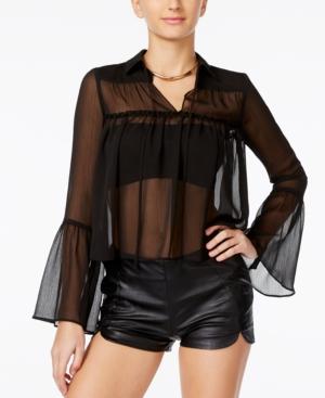 Alice Through The Looking Glass Juniors' Sheer Bell-sleeve Peasant Blouse