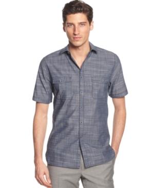 Alfani Black Shirts, Warren Solid Textured Short Sleeve Shirt