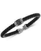 Scott Kay Men's Black Sapphire Woven Leather Bracelet (1-1/3 Ct. T.w.) In Sterling Silver