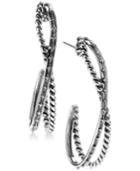 Twisted Rope-style J-hoop Earrings In Sterling Silver
