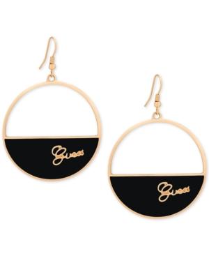 Guess Gold-tone Black Imitation Suede Logo Drop Hoop Earrings