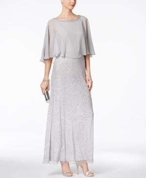 J Kara Beaded V-back Capelet Gown