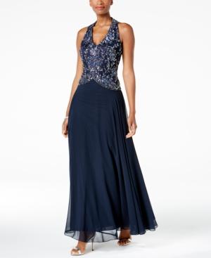 J Kara Beaded V-neck Gown