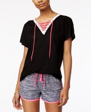 Material Girl Active Pro Juniors' Lace-up Graphic T-shirt, Only At Macy's