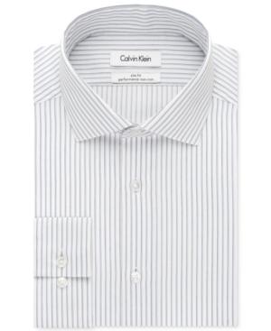 Calvin Klein Steel Slim-fit Non-iron Performance Stream Blue And White Stripe Dress Shirt
