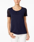 Charter Club Cotton Crochet-sleeve Top, Only At Macy's