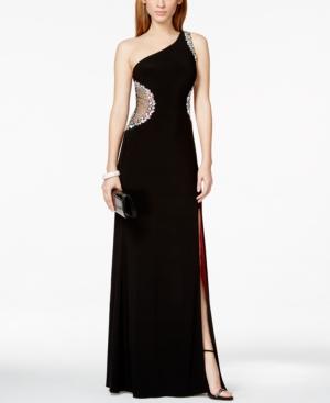 Betsy & Adam Crystal Illusion One-shoulder Dress